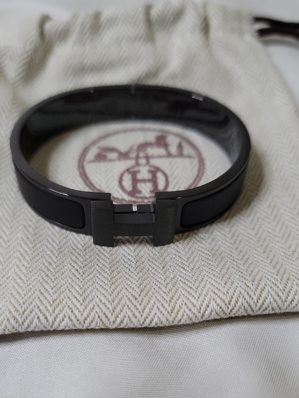 Hermes Black H Enamel Cuff Bracelet
